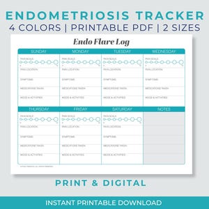 Endometriosis Symptom Tracker: Weekly Endo Flare Log (Printable PDF)