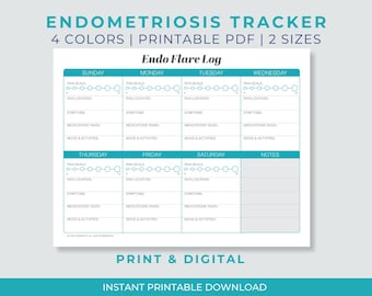 Registro de síntomas de endometriosis: Registro semanal de brotes de endometriosis (PDF imprimible)
