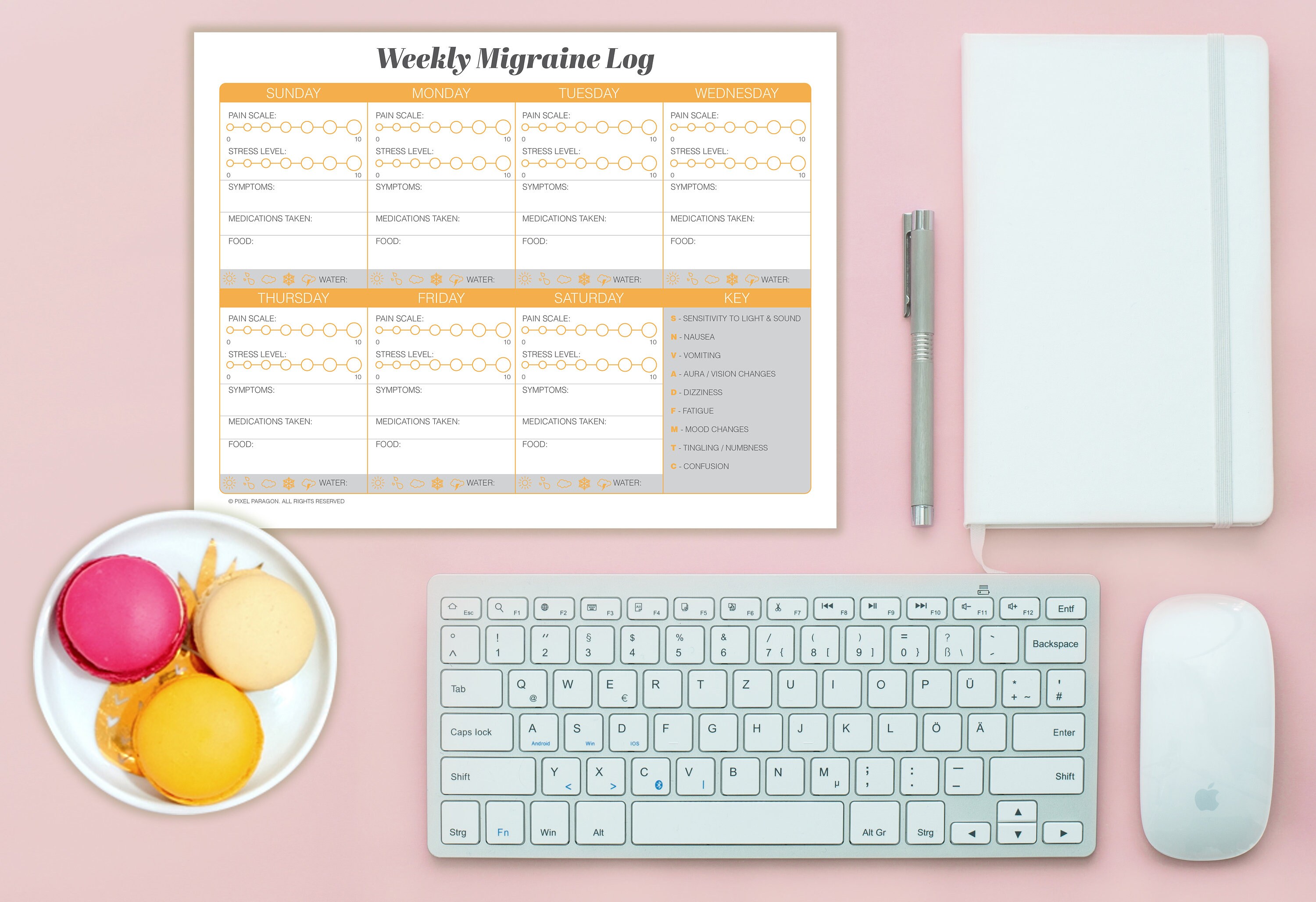Weekly Migraine Log Printable Instant Download Letter A4 Size Weather ...