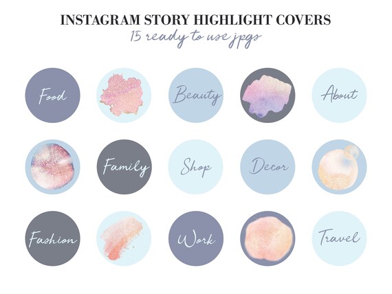 15 Instagram Story Highlight Icons Cool Tones Watercolor - Etsy