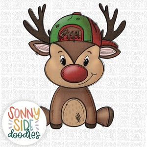 Reindeer PNG Design | Hand Drawn | Christmas Shirt | Digital Download | Digital Art | | Red Nose | Sublimation Girl Reindeer | Reindeer Hat