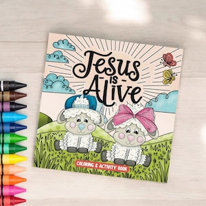 Digital Jesus is Alive Easter Coloring Book, Christian Kids Activity Book Download, Bible Easter Fun, Sunday School, Homeschool Printable