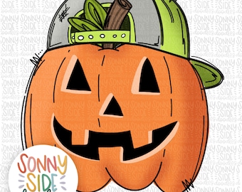 Calabaza de niño / Gorra de béisbol de calabaza / Calabaza PNG / Otoño de niño / Diseño PNG Descarga digital / Dibujo a mano / Garabato / Sublimación / DTF / Halloween