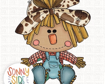 Girl Scarecrow PNG | Hand Drawn | Thanksgiving Fall Sublimation Design | Turkey PNG Digital Download |  | Scarecrow Bow | Girl | Fall PNG |