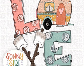 Camping Love Sublimation PNG Design | Hand Drawn | Happy Camper | S’mores | Digital Art | Whimsy | Doodle