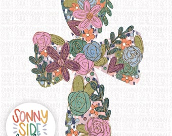 Floral Cross Sublimation Design | Christian | Hand Drawn | PNG Digital Download | towel design | Shirt Design | Cross | Bible Verse