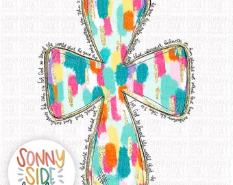 Easter PNG Sublimation Design | Colorful Cross PNG | Hand Drawn |Christian Sublimation PNG | Digital Download | Bible Verse | Paint Stroke