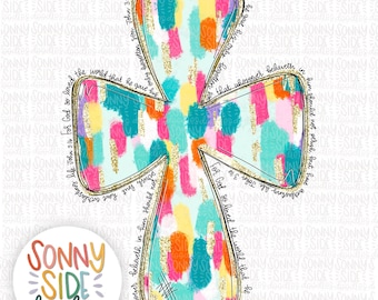 Easter PNG Sublimation Design | Colorful Cross PNG | Hand Drawn |Christian Sublimation PNG | Digital Download | Bible Verse | Paint Stroke