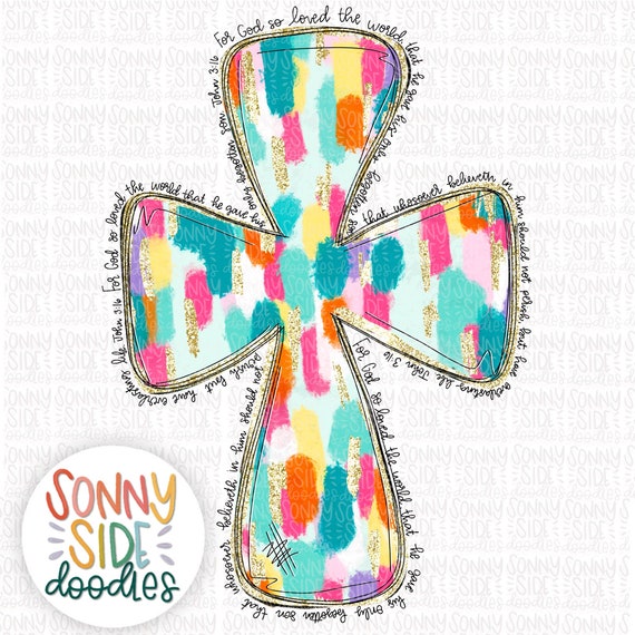 Easter PNG Sublimation Design | Colorful Cross PNG | Hand Drawn |Christian Sublimation PNG | Digital Download | Bible Verse | Paint Stroke