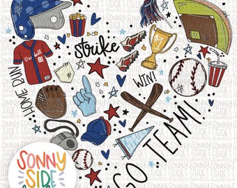 Baseball Heart Doodle Game Day PNG| Baseball Things Sublimation File| Spring Sports Shirt Design| Hand Drawn Printable Art |Baseball Mom PNG