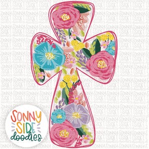 Floral Cross Sublimation Design | Christian | Hand Drawn | PNG Digital Download | Easter PNG design | Shirt Design | Cross PNG | Bible Verse