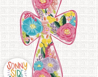 Floral Cross Sublimation Design | Christian | Hand Drawn | PNG Digital Download | Easter PNG design | Shirt Design | Cross PNG | Bible Verse