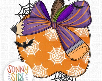 Apfel Schleife png | Mädchen Apfel | Halloween-Apfel PNG | Kokette Bleistift | Lehreranerkennung PNG | Design Digital Download | Gruselige Lehrerin PNG