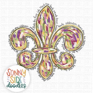 Diseño de sublimación de moda para carnaval / Descarga digital PNG dibujada a mano / Diseño de toalla / Camiseta PNG / Trazos de pintura / Flor de lis / Imprimible