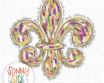 Trendy Mardi Gras Sublimation Design | Hand Drawn PNG Digital Download | Towel Design | Shirt PNG | Paint Strokes | Fleur De Lis | Printable