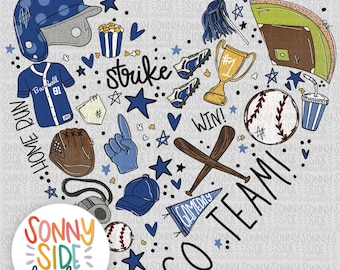 Baseball Heart Doodle Game Day PNG| Baseball Things Sublimation File| Spring Sports Shirt Design| Hand Drawn Printable Art |Baseball Mom PNG