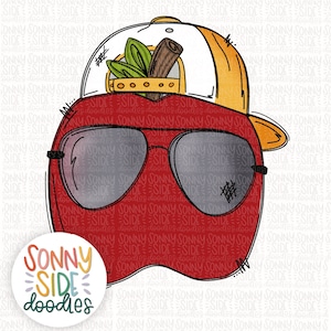 Apple Hat and Glasses Back to School PNG |Pre School Pre K |First Day of School| Boy Apple | Design Digital Download | Handrawn |Sublimation