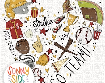 Baseball Heart Doodle Game Day PNG| Baseball Things Sublimation File| Spring Sports Shirt Design| Hand Drawn Printable Art |Baseball Mom PNG