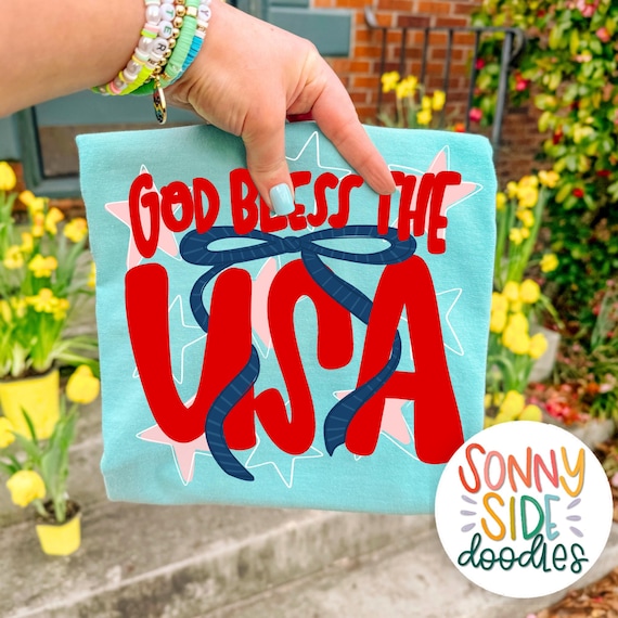God Bless the USA PNG, Patriotic Shirt Design, Fourth of July Christian png, America Bow Design, Red White Blue Sublimation, USA Graphic Tee