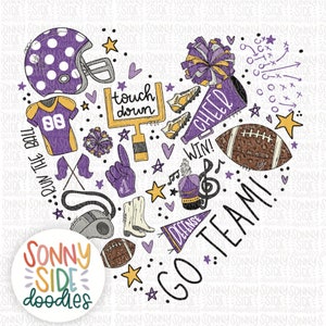 Purple Gold Leopard Football Heart Love | School Spirit | Game Day | Boy | PNG Design Digital Download | Doodle | Sublimation | Mascot