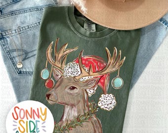 Vintage Reindeer PNG Design | Hand Drawn | Christmas Shirt | Digital Download | Digital Art | distressed deer | Santa Hat | Christmas Deer
