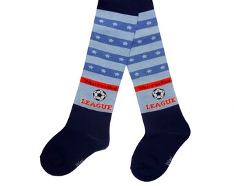 Terry socks for Newborn and Babies with a lapel in marine and white.Striped and warm.WERI SPEZIALS