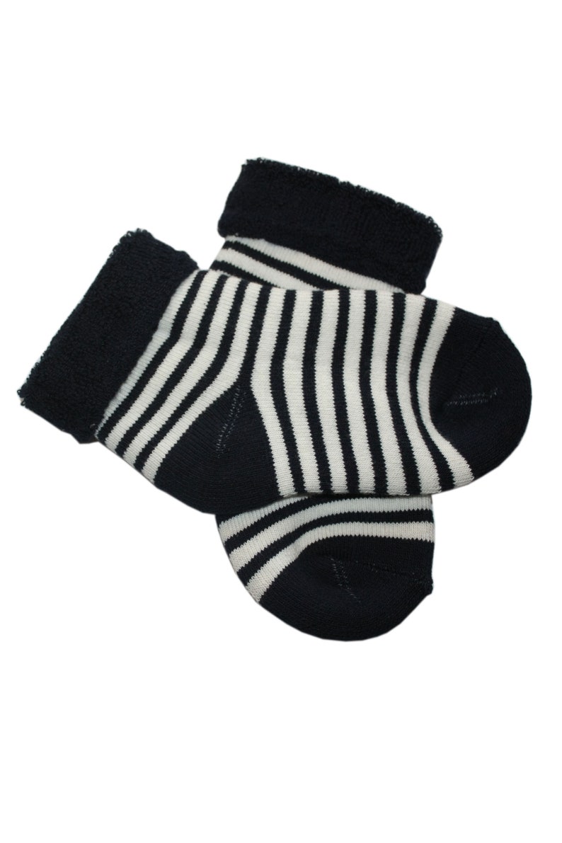 Terry socks for Newborn and Babies with a lapel in marine and white.Striped and warm.WERI SPEZIALS