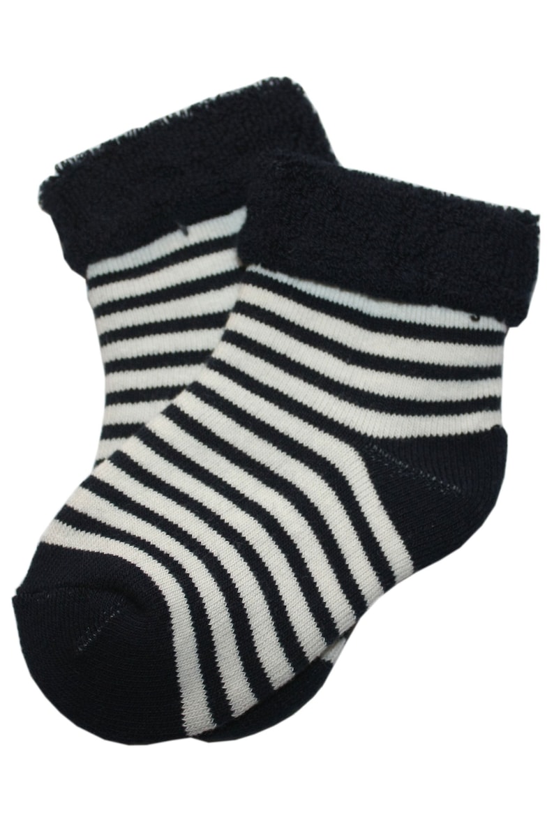 Terry socks for Newborn and Babies with a lapel in marine and white.Striped and warm.WERI SPEZIALS