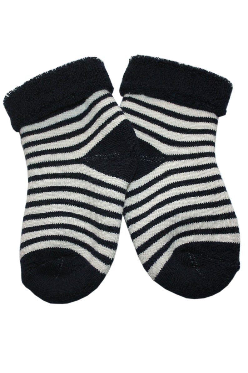 Terry socks for Newborn and Babies with a lapel in marine and white.Striped and warm.WERI SPEZIALS