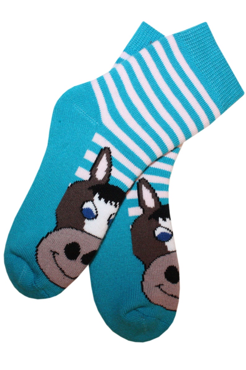 Terry babies and children Socks with a horse and stripes.Turquise.WERI SPEZIALS