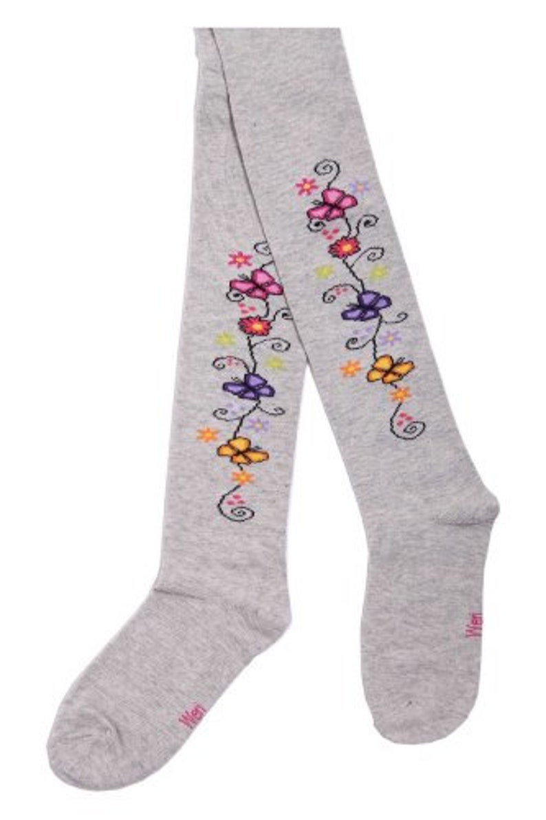 Tights for girls with butterfly and flowers in silver grey.WERI SPEZIALS