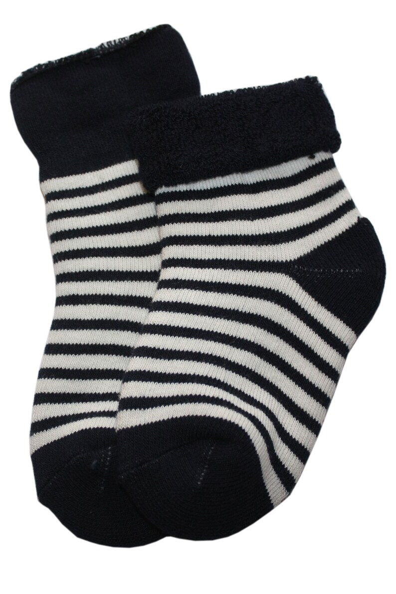 Terry socks for Newborn and Babies with a lapel in marine and white.Striped and warm.WERI SPEZIALS
