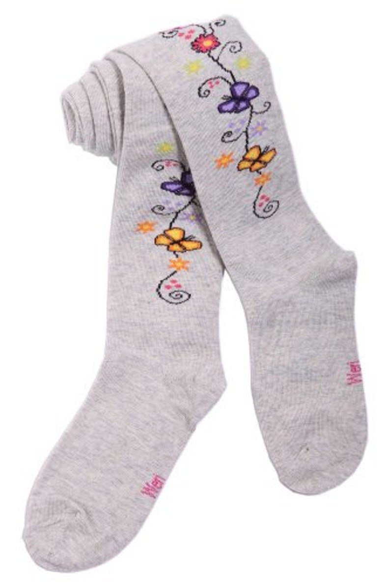 Tights for girls with butterfly and flowers in silver grey.WERI SPEZIALS