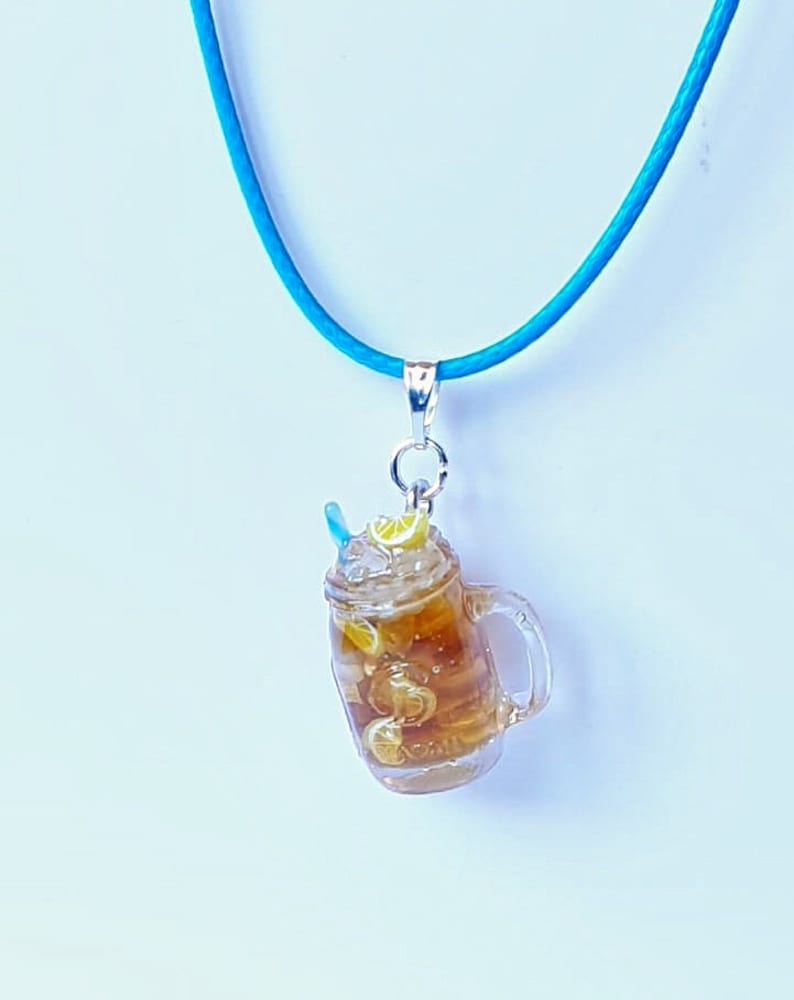 Kawaii jewelry Mini Lemon Ice Tea Glasses Pendant,miniature food Charms,food jewelry,mini drinks ice cold ice tea sweet tea pendants