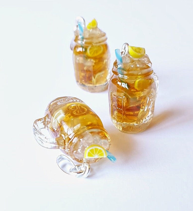 Kawaii jewelry Mini Lemon Ice Tea Glasses Pendant,miniature food Charms,food jewelry,mini drinks ice cold ice tea sweet tea pendants