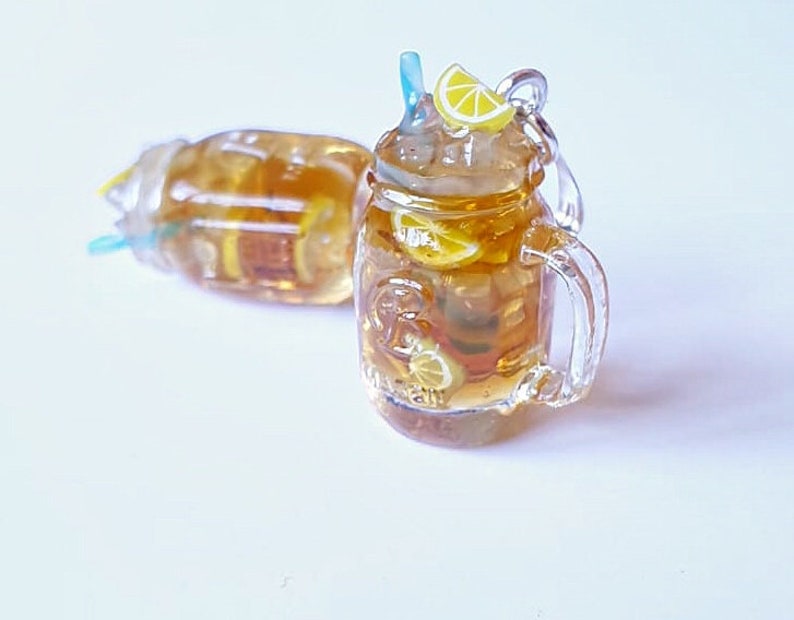 Kawaii jewelry Mini Lemon Ice Tea Glasses Pendant,miniature food Charms,food jewelry,mini drinks ice cold ice tea sweet tea pendants