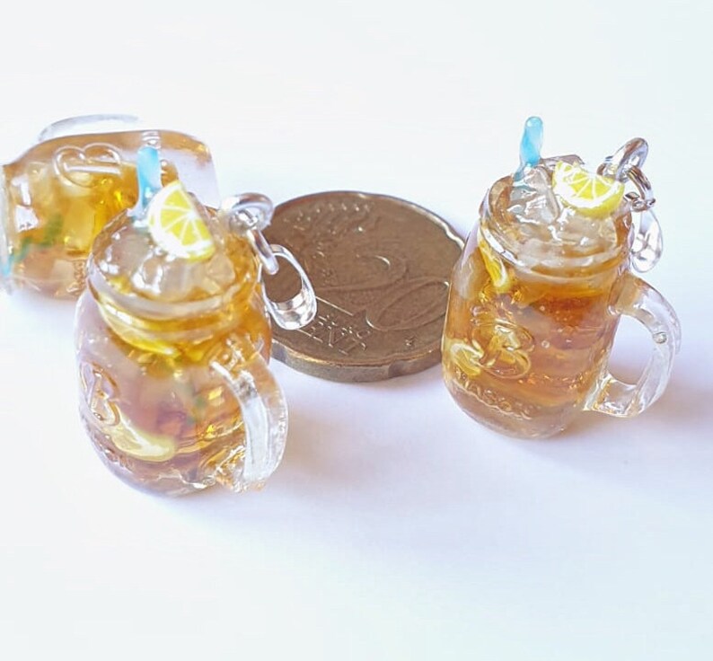 Kawaii jewelry Mini Lemon Ice Tea Glasses Pendant,miniature food Charms,food jewelry,mini drinks ice cold ice tea sweet tea pendants