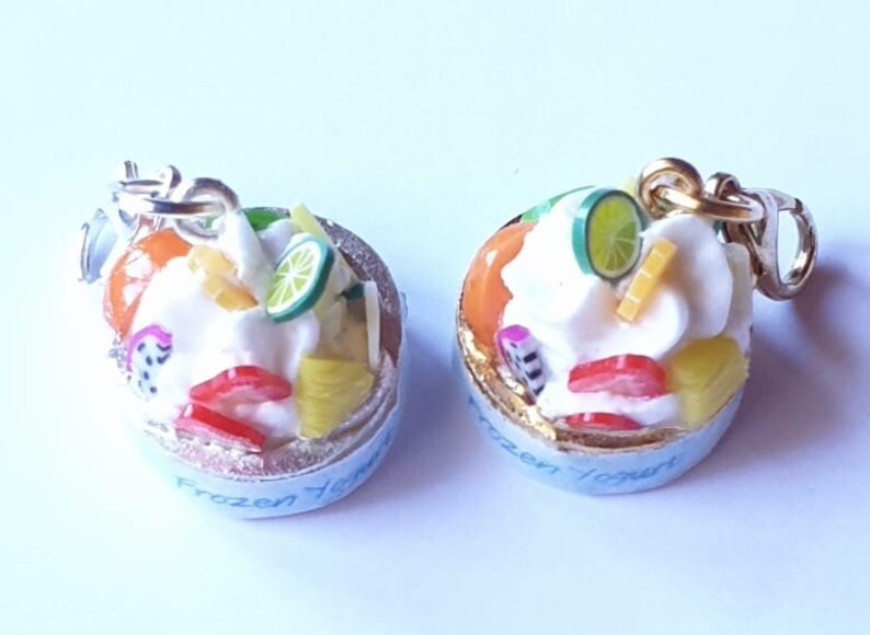 food charms summer jewelry miniature food jewelry Frozen yogurt-GoldSilver gold charm mini ice cream silver frozen yogurt fruits