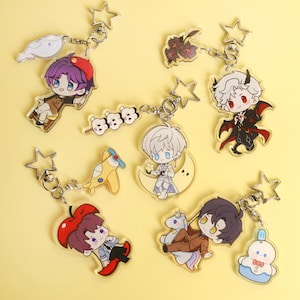 Love and Deepspace Acrylic Keychain Set - Xavier,Zayne,Rafayel,Sylus,Caleb, Cute Bag Clip, Keyring Gift for Fans, Colorful Game Merch