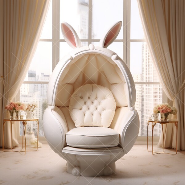 Easter Bunny Elegant Chair for Photoshoot Digital Backdrops Bunny Ears