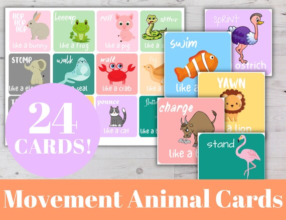 Kids Movement Cards Animal Charades Car Ride Games Exercise Etsy De