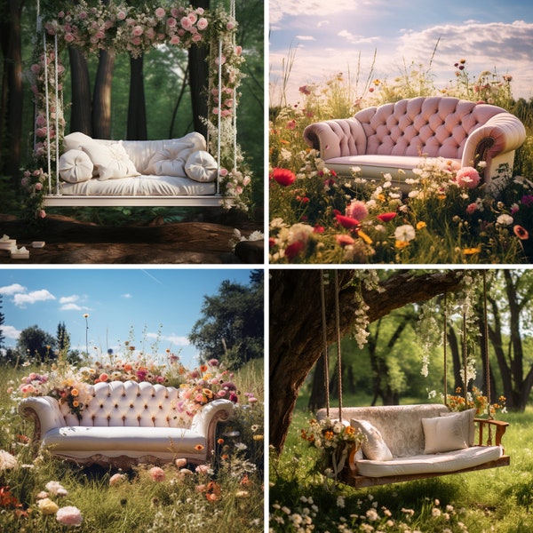 9 Country Elegant Floral Rustic Photography Couch Set Photoshop Wildflower Love Seat Maternity Set Backdrop Digital Download Background Swin