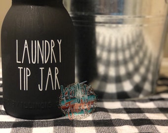 Laundry Tip Jar (Black) - Rae Dunn inspired Rustic/Farmhouse Jar | Laundry Room | Laundry Space