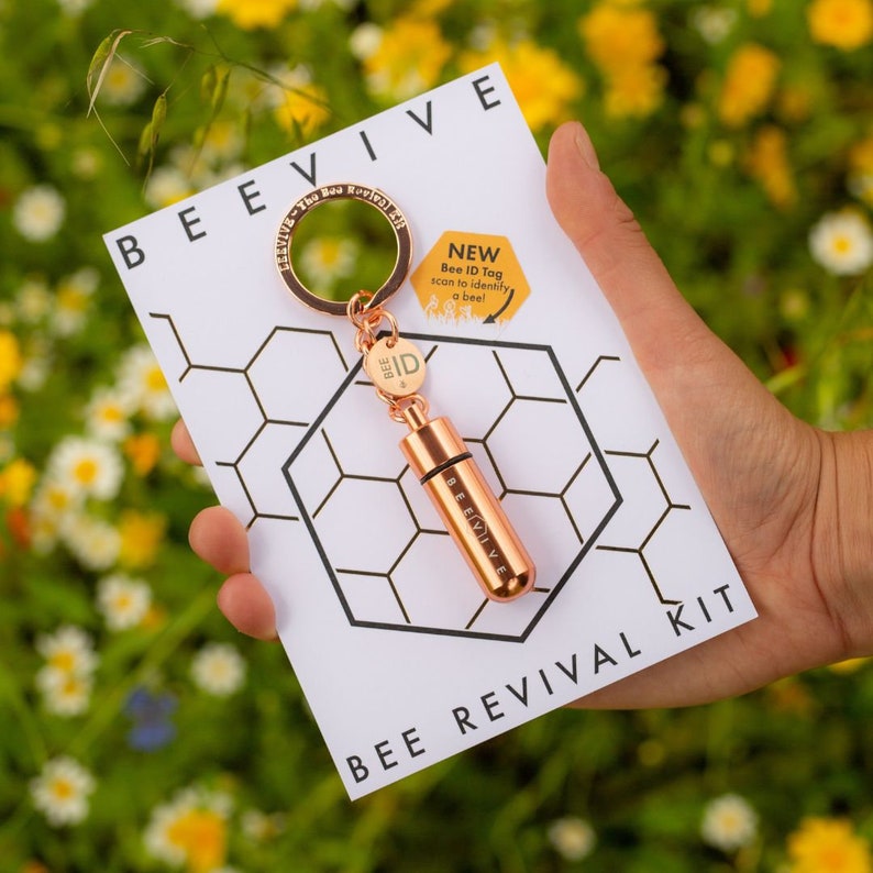 Bee Revival Kit with Bee Identification Tag The Original Bee Saving Keyring Rose gold