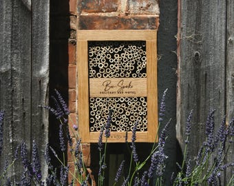 Handmade Bee-Spoke Bee Hotel | Reclaimed Oak Solitary Bee House (Personalised)