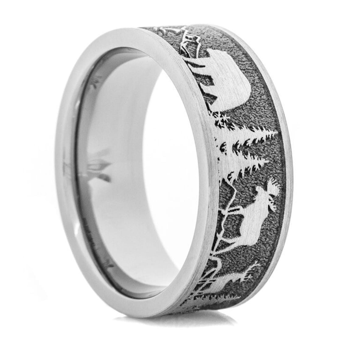 Titanium Hunting Ring Moose and Bear Deer Nature Ring Etsy