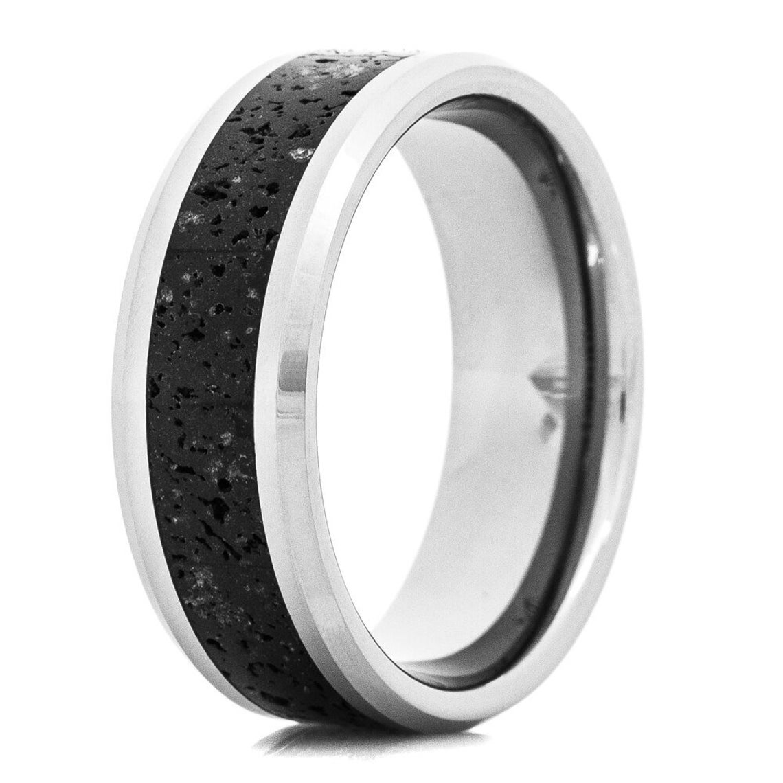 Men's Tungsten Wedding Band Lava Rock Inlay Ring Etsy