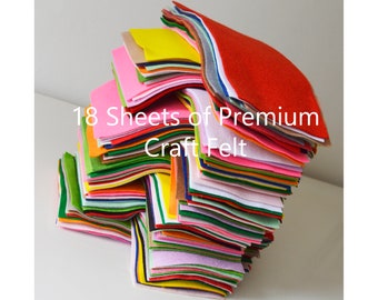 18 Colours of Premium Soft Washable Craft Felt | 22x10x0.1cm | Dense | Consistent Colours | Bargain Offcut Bundles