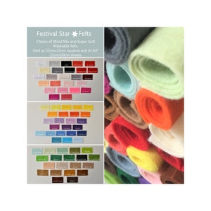 Wool Mix and Super Soft Washable Felt | 70+ Colours | Sizes 22cmsq "A4" (22x30cm) 45x45cm or 90x45cm | P&P only 70p regardless of quantity