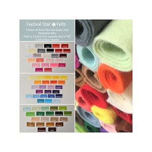 Wool Mix and Super Soft Washable Felt | 70+ Colours | Sizes 22cmsq "A4" (22x30cm) 45x45cm or 90x45cm | P&P only 100p regardless of quantity